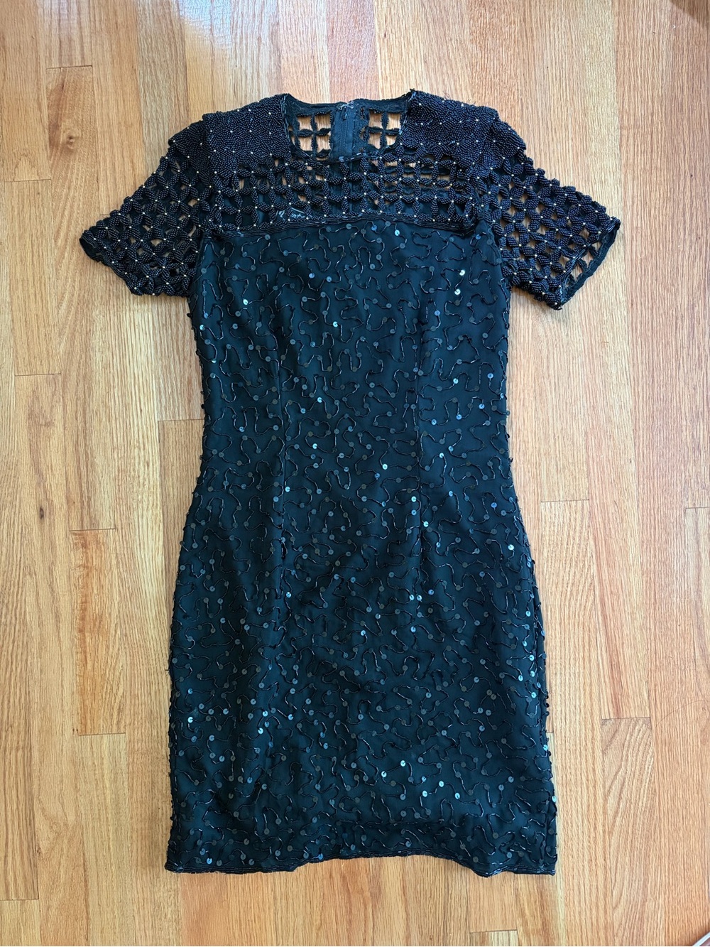 Vintage 80s Silk Beaded Cocktail Dress, Size S